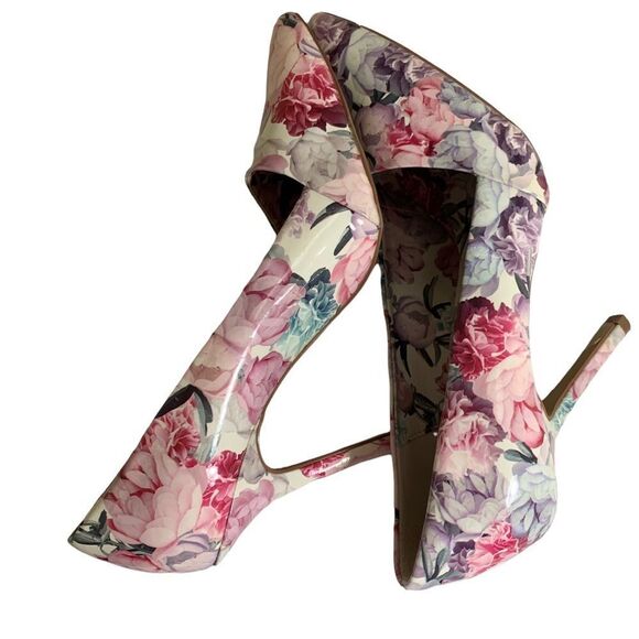 ELLE Floral Patent Leather Floral Princess Pumps Size 9 Pointed Toe Stiletto - Picture 5 of 11